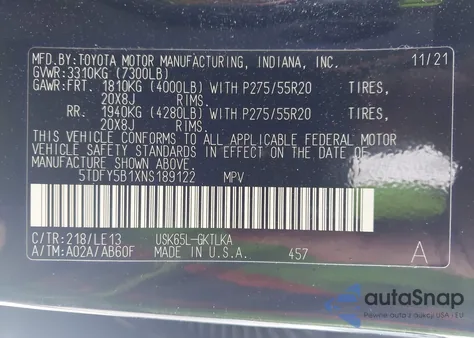 2022 Toyota Sequoia Limited z USA, uszkodzony, nr VIN 5TDFY5B1XNS189122